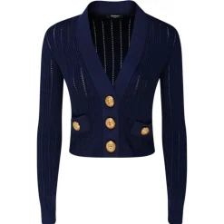 Balmain - Knitted Construction Cropped Cardigan - Navy Blue - Balmain Exclusive Luxury Collection - Avvenice