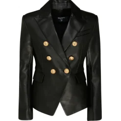 Balmain - Leather Double Breasted Blazer Jacket - Black - Balmain Exclusive Luxury Collection - Avvenice