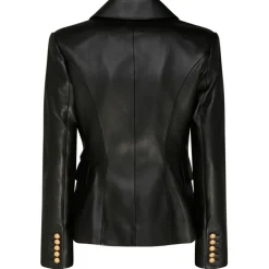 Balmain - Leather Double Breasted Blazer Jacket - Black - Balmain Exclusive Luxury Collection - Avvenice