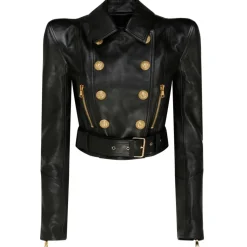 Balmain - Leather Perfecto Cropped Jacket - Black - Balmain Exclusive Luxury Collection - Avvenice