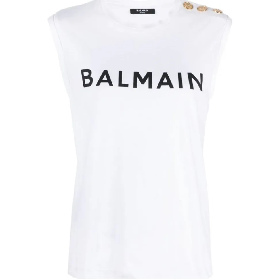 Balmain - Logo Print Tank Top - White - Balmain Exclusive Luxury Collection - Avvenice