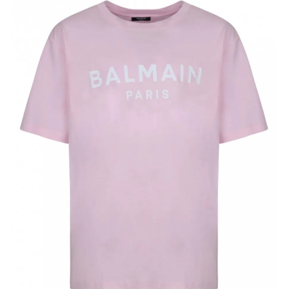 Balmain - Logo Print T-Shirt - Light Pink - Balmain Exclusive Luxury Collection - Avvenice