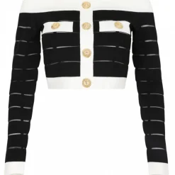 Balmain - Off Shoulder Top - Black White - Balmain Exclusive Luxury Collection - Avvenice