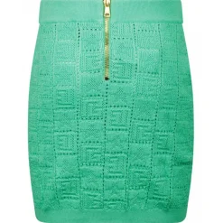 Balmain - Openwork Monogram Knit Skirt - Light Green - Balmain Exclusive Luxury Collection - Avvenice