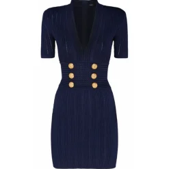 Balmain - Ribbed Knit Mini Dress - Navy Blue - Balmain Exclusive Luxury Collection - Avvenice