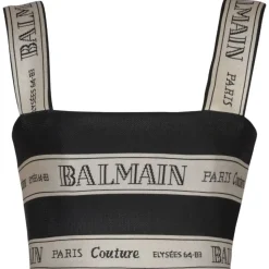 Balmain - Ribbon Jacquard Crop Top - Black Beige - Balmain Exclusive Luxury Collection - Avvenice