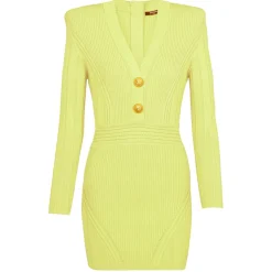 Balmain - Short Knitted Dress with Golden Buttons - Yellow - Exclusive Luxury Collection - Avvenice
