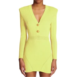 Balmain - Short Knitted Dress with Golden Buttons - Yellow - Exclusive Luxury Collection - Avvenice