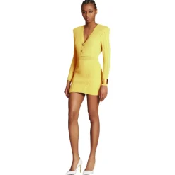 Balmain - Short Knitted Dress with Golden Buttons - Yellow - Exclusive Luxury Collection - Avvenice