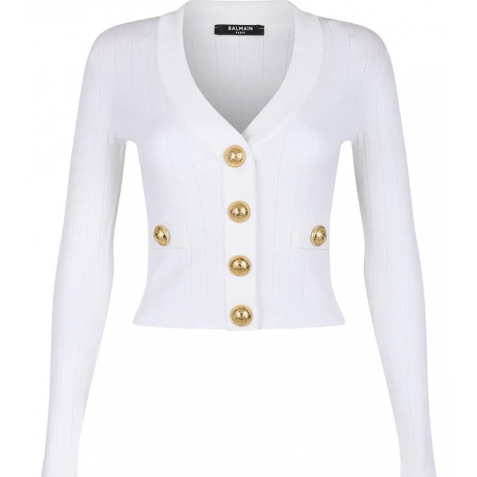 Balmain - V Neck Cardigan - White - Balmain Exclusive Luxury Collection - Avvenice