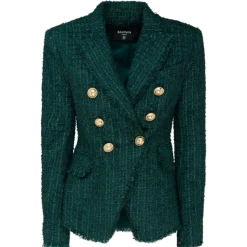 Balmain - Wool Blend Tweed Jacket - Green Black - Balmain Exclusive Luxury Collection - Avvenice