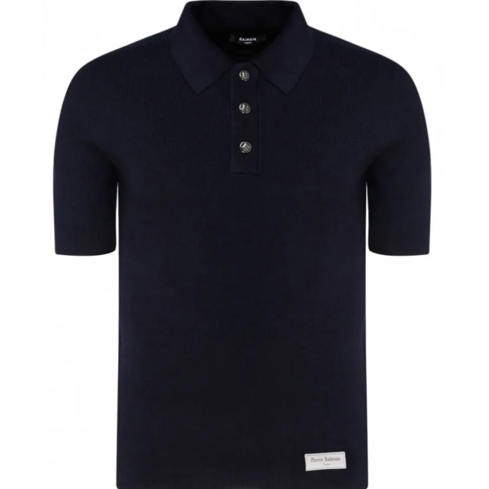 Balmain - Wool Logo Patch Polo Shirt - Navy Blue - Balmain Exclusive Luxury Collection - Avvenice