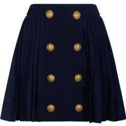 Balmain - Wool Pleated Miniskirt - Navy Blue - Balmain Exclusive Luxury Collection - Avvenice