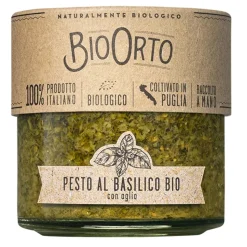 BioOrto - Organic Basil Pesto with Garlic - Organic Preserved Foods - 180 g - Avvenice