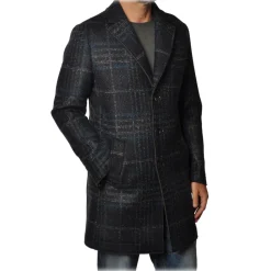 BoB Company - 3/4 Coat with Three Buttons - Royal Blue Checks - Jacket - Made in Italy - Luxury Exclusive Collection - Avvenice