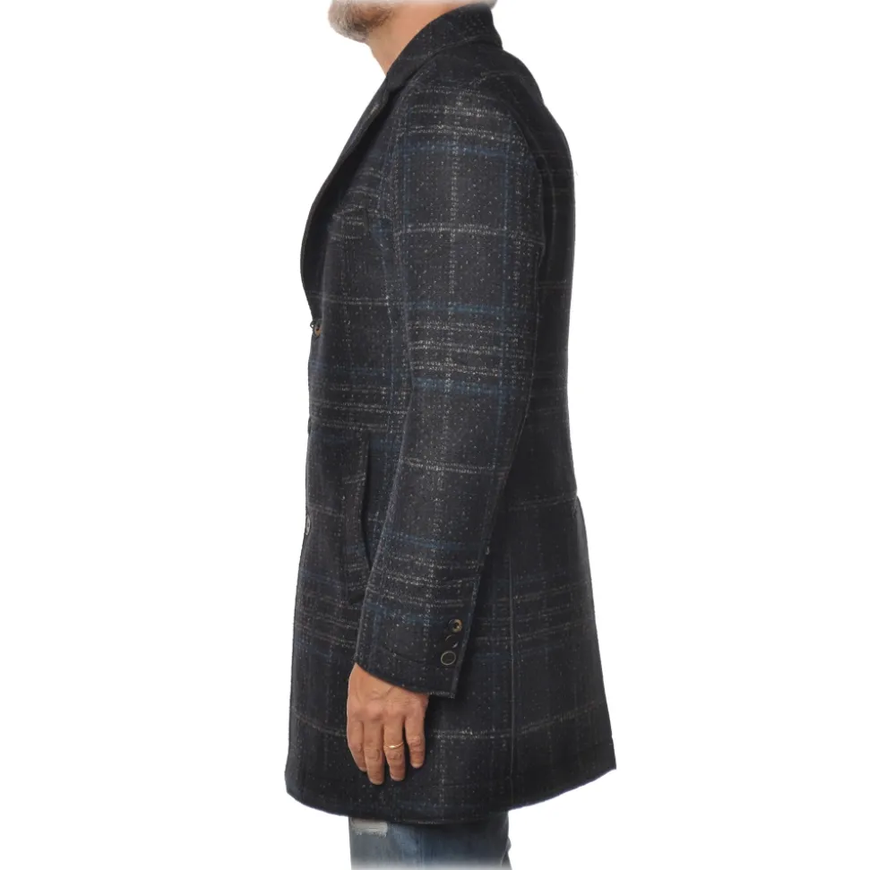BoB Company - 3/4 Coat with Three Buttons - Royal Blue Checks - Jacket - Made in Italy - Luxury Exclusive Collection - Avvenice