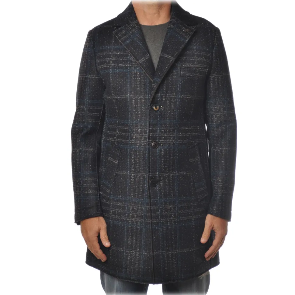 BoB Company - 3/4 Coat with Three Buttons - Royal Blue Checks - Jacket - Made in Italy - Luxury Exclusive Collection - Avvenice