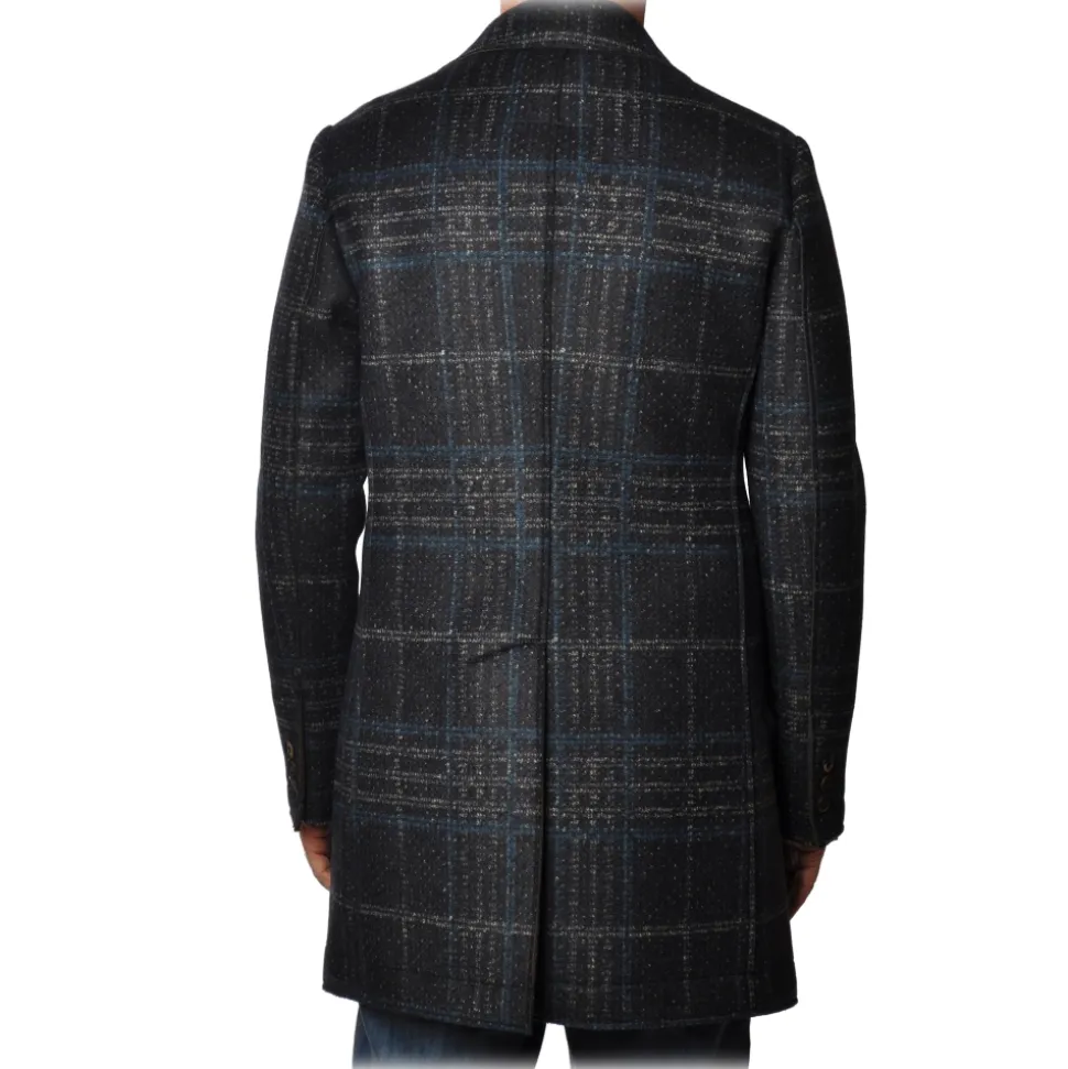BoB Company - 3/4 Coat with Three Buttons - Royal Blue Checks - Jacket - Made in Italy - Luxury Exclusive Collection - Avvenice