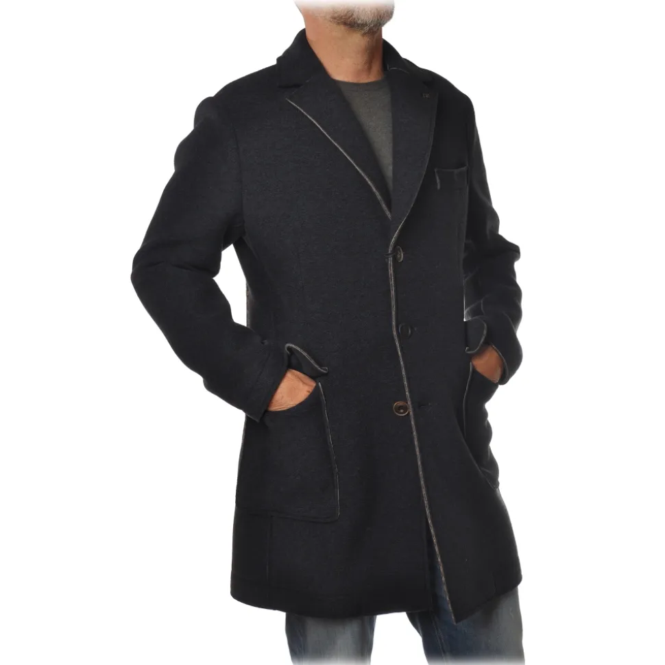 BoB Company - Coat in Technical Fabric with Contrasting Profiles - Blue - Jacket - Made in Italy - Luxury Exclusive Collection - Avvenice