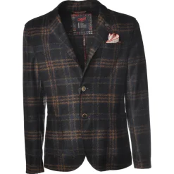 BoB Company - Single-Breasted Jacket in Checked Pattern - Blue - Jacket - Made in Italy - Luxury Exclusive Collection - Avvenice