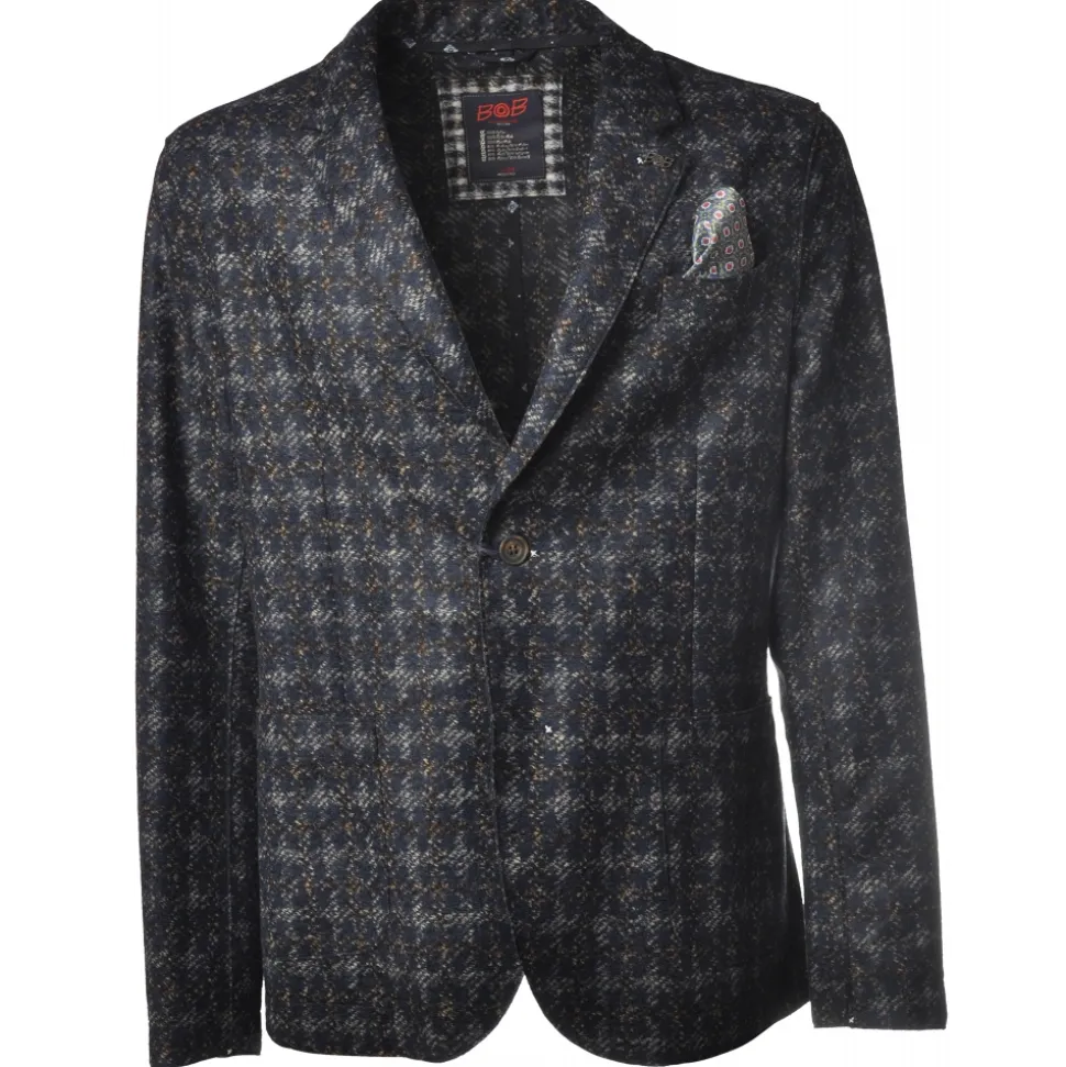 BoB Company - Single-Breasted Jacket with Two Buttons - Blue/Gray - Jacket - Made in Italy - Luxury Exclusive Collection - Avvenice