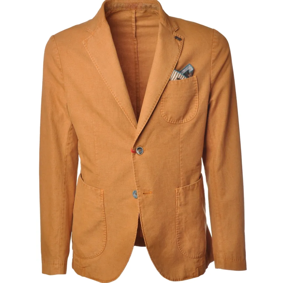 BoB Company - Single-Breasted Jacket in Delavè Fabric - Orange - Jacket - Made in Italy - Luxury Exclusive Collection - Avvenice