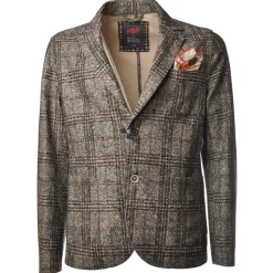 BoB Company - Single-Breasted Jacket in Check Pattern - Beige/Red - Jacket - Made in Italy - Luxury Exclusive Collection - Avvenice