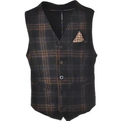 BoB Company - Single-Breasted Waistcoat in Check Pattern - Blue/Beige - Waistcoat - Made in Italy - Luxury Exclusive Collection - Avvenice