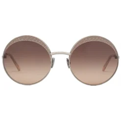 Bottega Veneta - Cross Metal Round Sunglasses - Silver Brown - Sunglasses - Bottega Veneta Eyewear - Avvenice