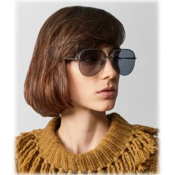 Bottega Veneta - Metal Aviator Sunglasses - Ruthenium Black Blue - Sunglasses - Bottega Veneta Eyewear - Avvenice