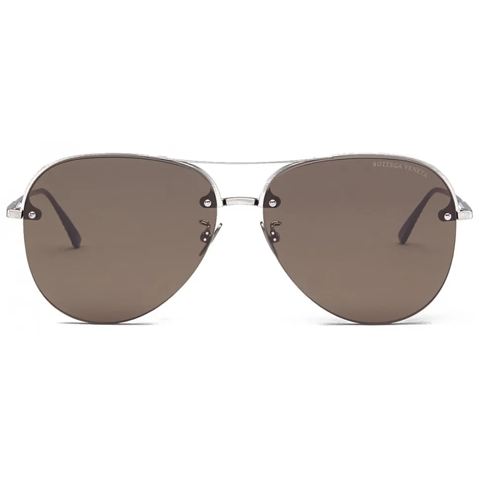 Bottega Veneta - Metal Aviator Sunglasses - Silver Brown - Sunglasses - Bottega Veneta Eyewear - Avvenice