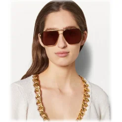 Bottega Veneta - Metal Aviator Sunglasses - Gold Light Brown - Sunglasses - Bottega Veneta Eyewear - Avvenice