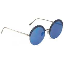 Bottega Veneta - Metal Gold and Leather Round Oversize Sunglasses - Gold Blue - Sunglasses - Bottega Veneta Eyewear - Avvenice