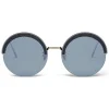 Bottega Veneta - Metal Gold and Leather Round Oversize Sunglasses - Gold Silver - Sunglasses - Bottega Veneta Eyewear - Avvenice