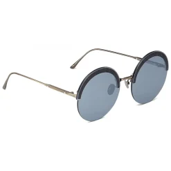 Bottega Veneta - Metal Gold and Leather Round Oversize Sunglasses - Gold Silver - Sunglasses - Bottega Veneta Eyewear - Avvenice