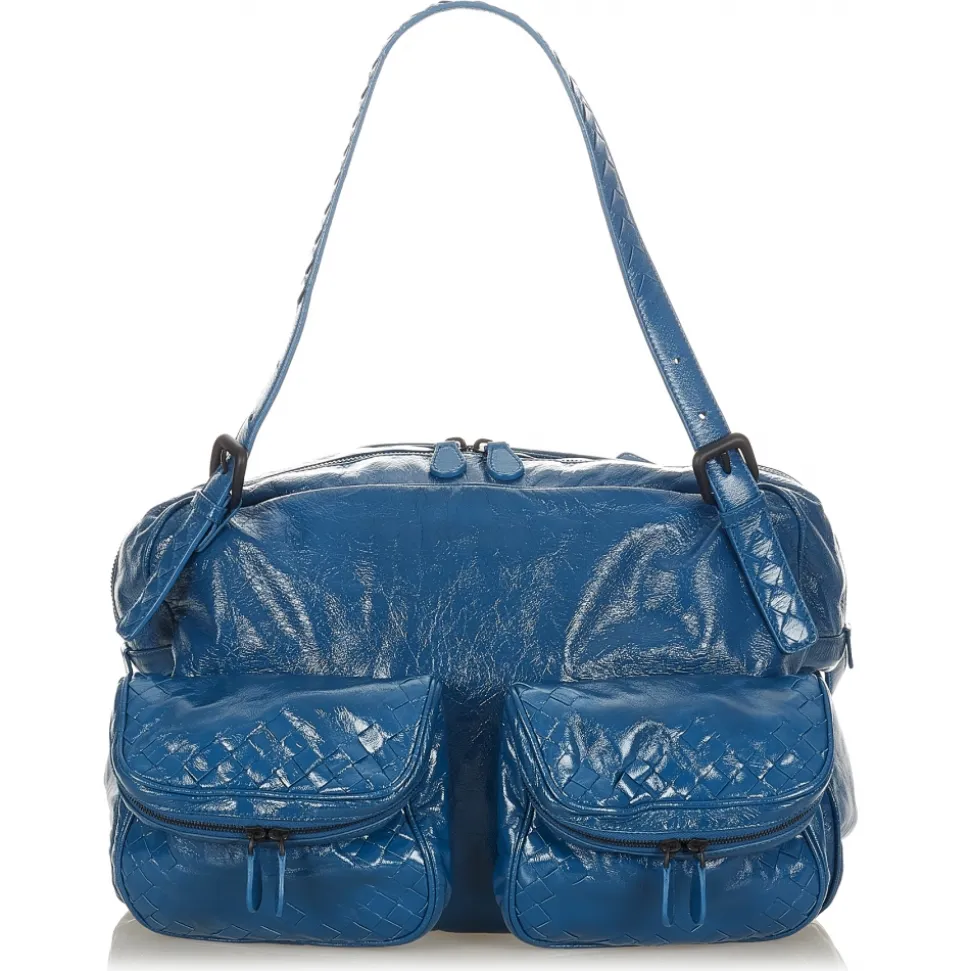 Bottega Veneta Vintage - Intrecciato Patent Leather Shoulder Bag - Blue - Leather Handbag - Luxury High Quality - Avvenice
