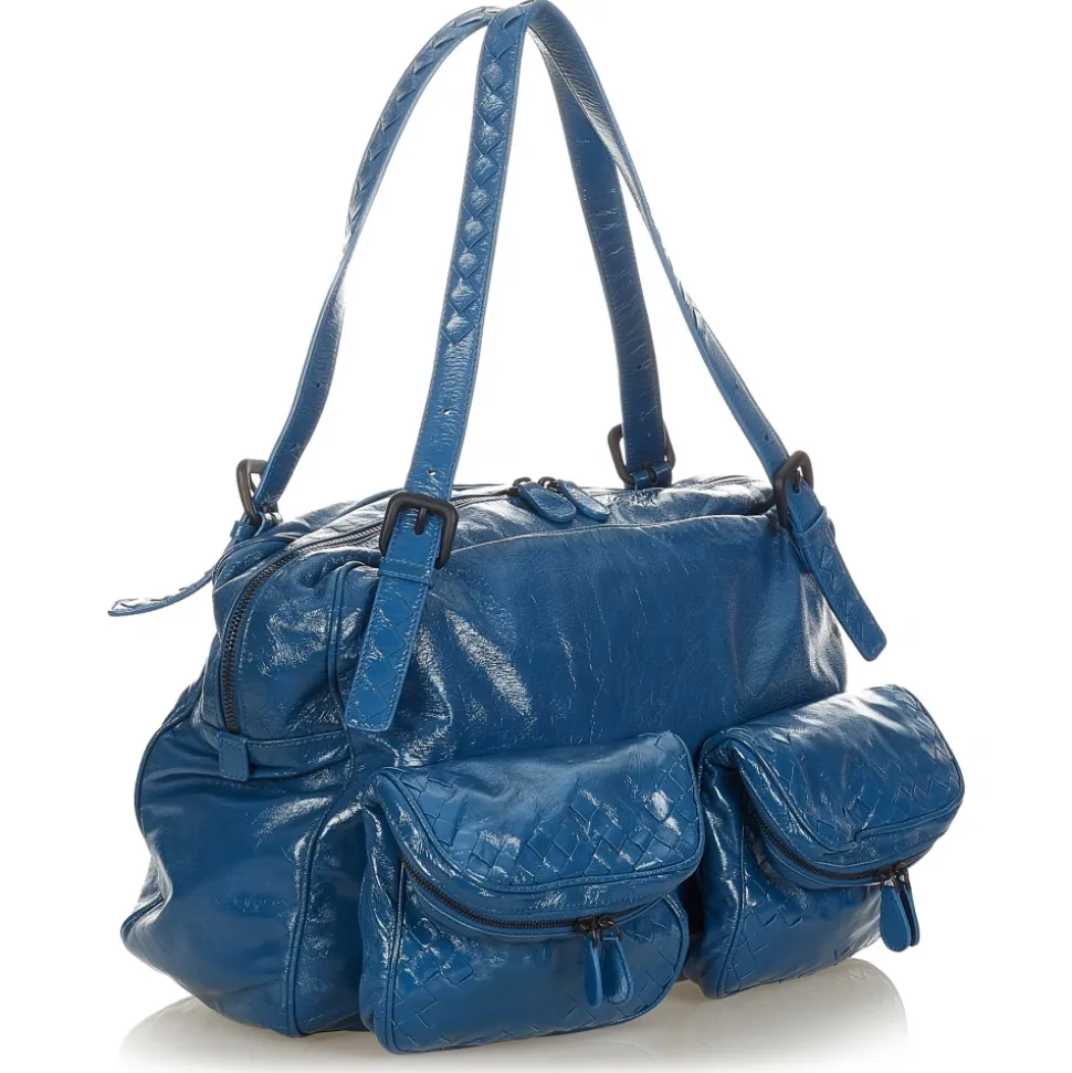 Bottega Veneta Vintage - Intrecciato Patent Leather Shoulder Bag - Blue - Leather Handbag - Luxury High Quality - Avvenice