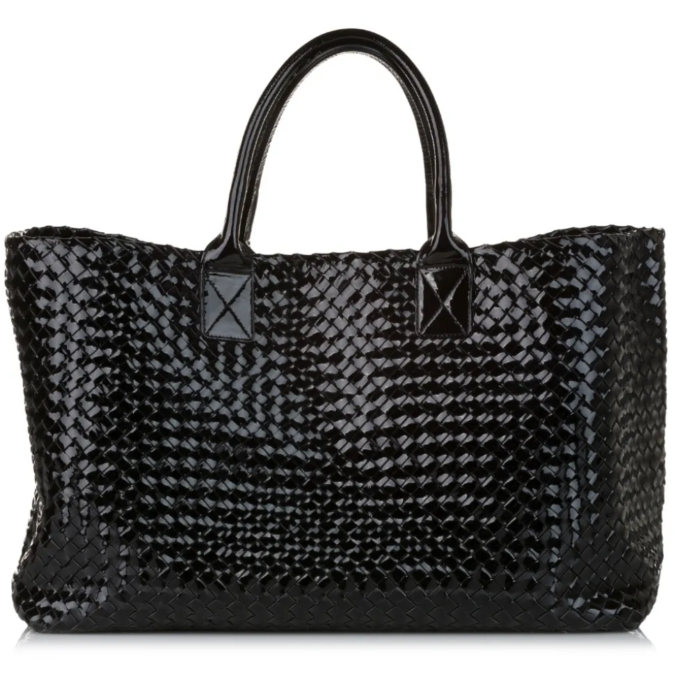 Bottega Veneta Vintage - Intrecciato Cabat Patent Leather Tote Bag - Black - Leather Handbag - Luxury High Quality - Avvenice