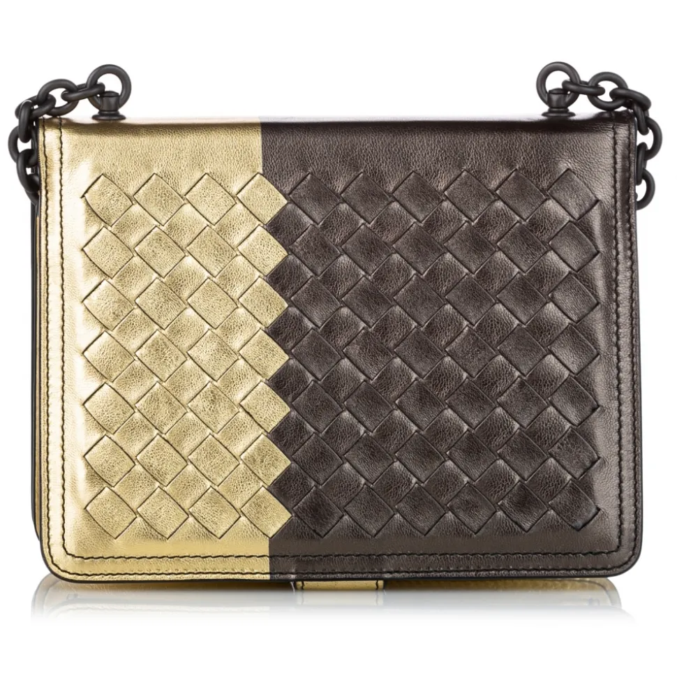 Bottega Veneta Vintage - Intrecciato Leather Crossbody Bag - Black Gold - Leather Handbag - Luxury High Quality - Avvenice