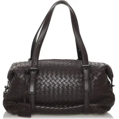 Bottega Veneta Vintage - Intrecciato Leather Boston Bag - Black - Leather Handbag - Luxury High Quality - Avvenice