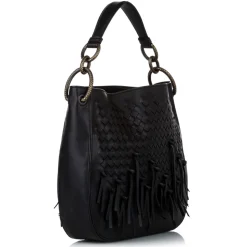 Bottega Veneta Vintage - Intrecciato Loop Fringe Hobo Bag - Black - Leather Handbag - Luxury High Quality - Avvenice