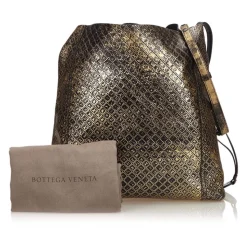 Bottega Veneta Vintage - Intrecciomirage Leather Shoulder Bag - Gold Black - Leather Handbag - Luxury High Quality - Avvenice