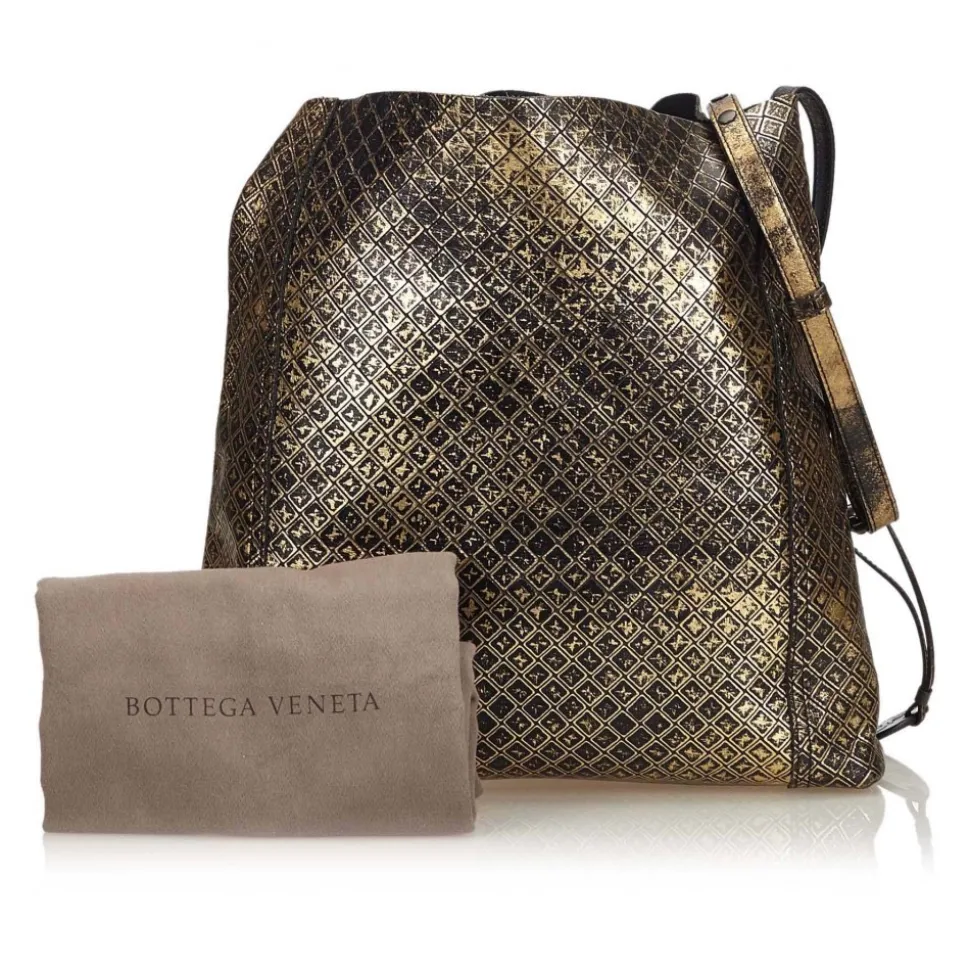 Bottega Veneta Vintage - Intrecciomirage Leather Shoulder Bag - Gold Black - Leather Handbag - Luxury High Quality - Avvenice