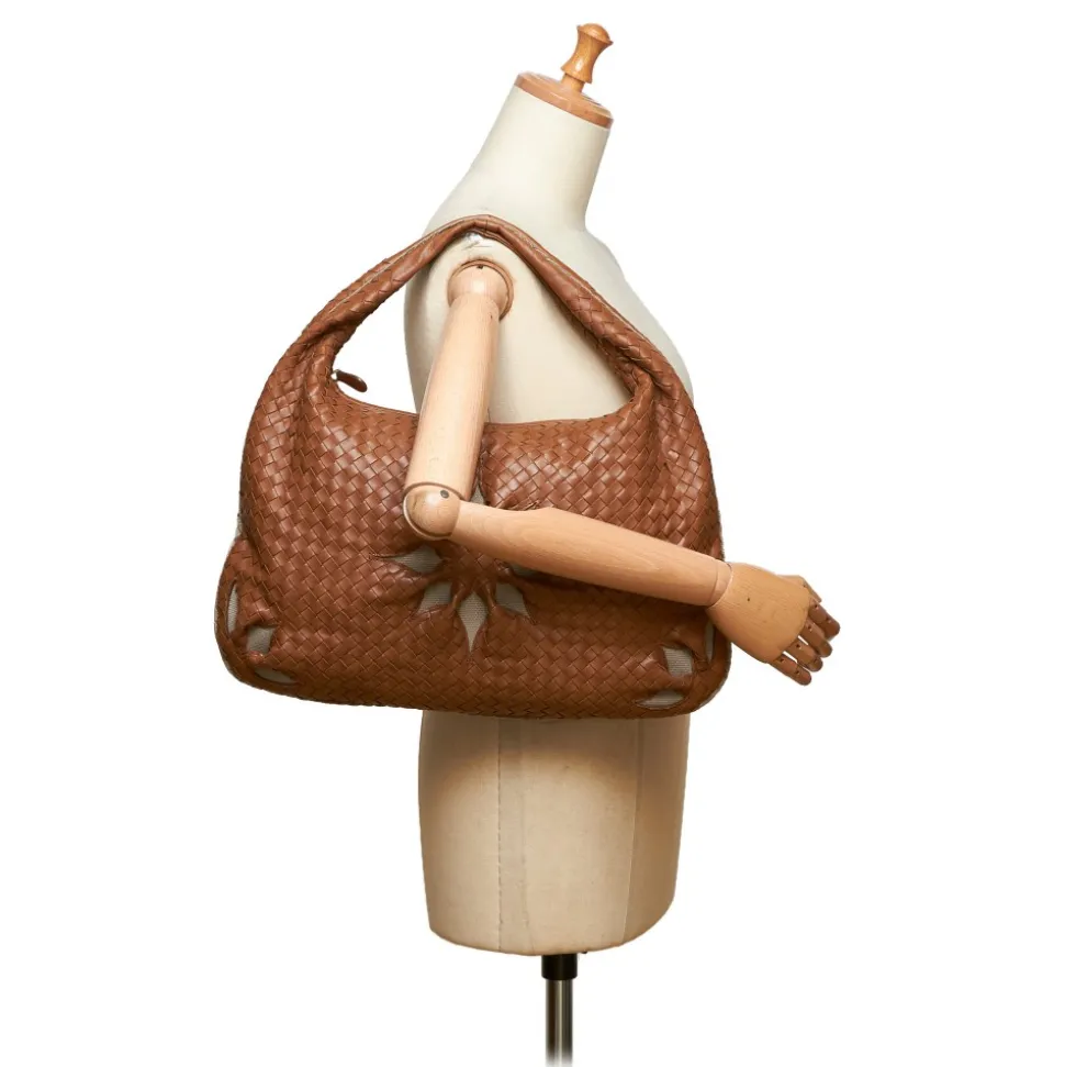 Bottega Veneta Vintage - Leather Flower Intrecciato Hobo Bag - Brown - Leather Handbag - Luxury High Quality - Avvenice