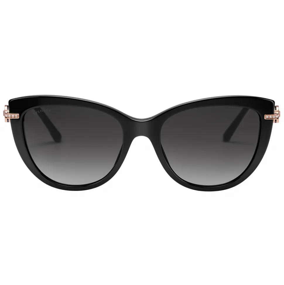 Bulgari - Bvlgari - Cat Eye Sunglasses with Décor and Crystals - Black Gold - Bvlgari Collection - Bulgari Eyewear - Avvenice