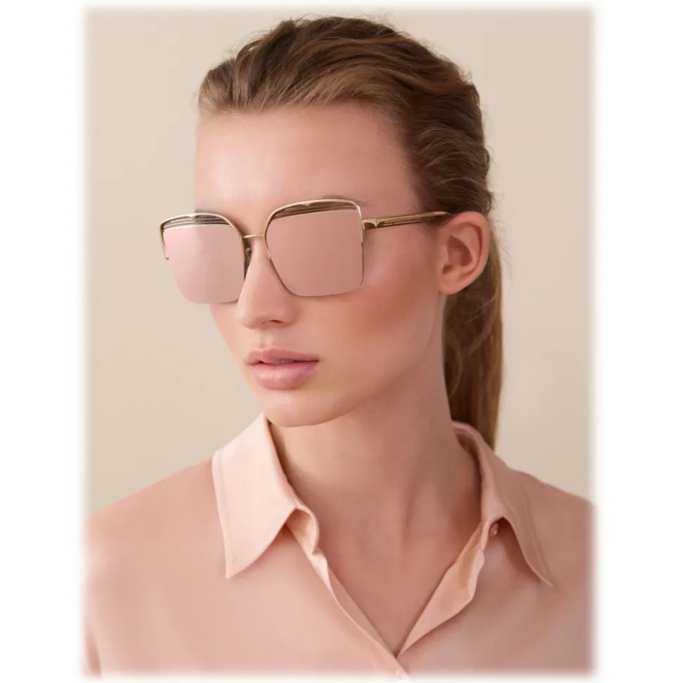 Bulgari - B.Zero1 - B.Overvibe Half-Rim Square Metal Sunglasses - Pink Gold - B.Zero1 Collection - Bulgari Eyewear - Avvenice