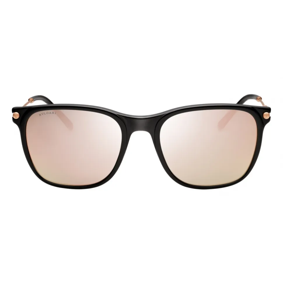 Bulgari - Diagono - Rectangular Acetate Sunglasses - Black Rose Gold - Diagono Collection - Bulgari Eyewear - Avvenice