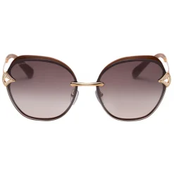 Bulgari - Divas’ Dream - Angular Squared Metal Sunglasses with Crystals - Brown Gold - Divas’ Dream Collection - Bulgari Eyewear - Avvenice