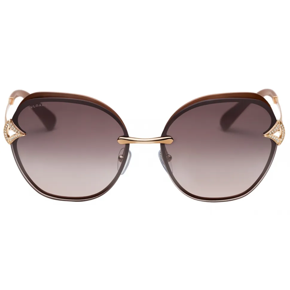 Bulgari - Divas’ Dream - Angular Squared Metal Sunglasses with Crystals - Brown Gold - Divas’ Dream Collection - Bulgari Eyewear - Avvenice