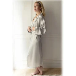 by Dariia Day - Long Silk Robe - Silver Grey - Fashion - New Collection - Mulberry Silk - Artisan Silk Robe - Luxury - Avvenice